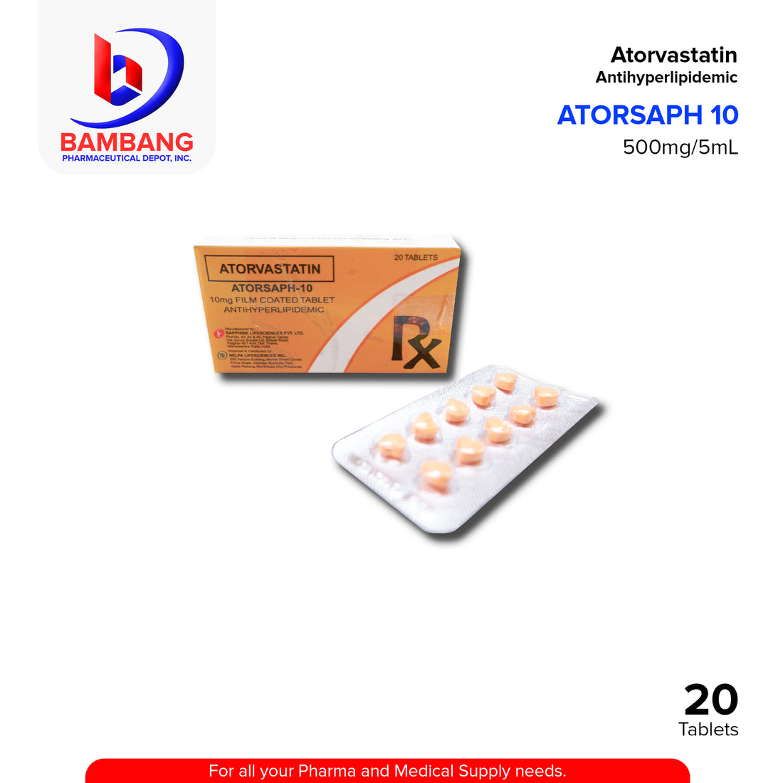 ATORSAPH 10 Atorvastatin 10mg Film Coated Tablet 20's – Bambang ...