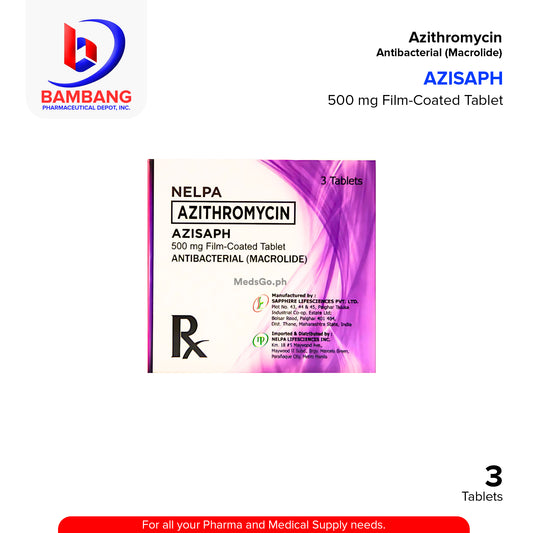 AZISAPH Azithromycin 500mg Film Coated Tablet 3's