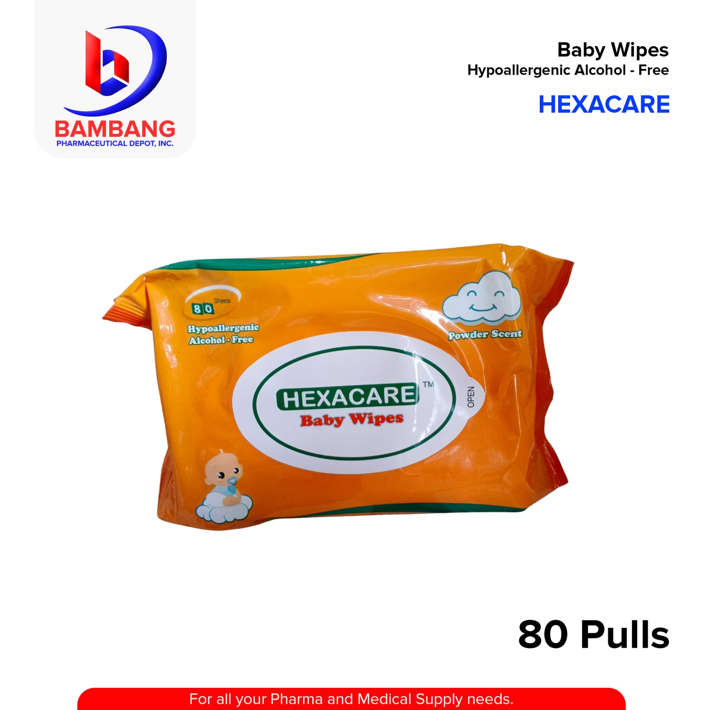 HEXACARE Baby Wipes Straight Shop 13cm x 16cm Sheets 80's
