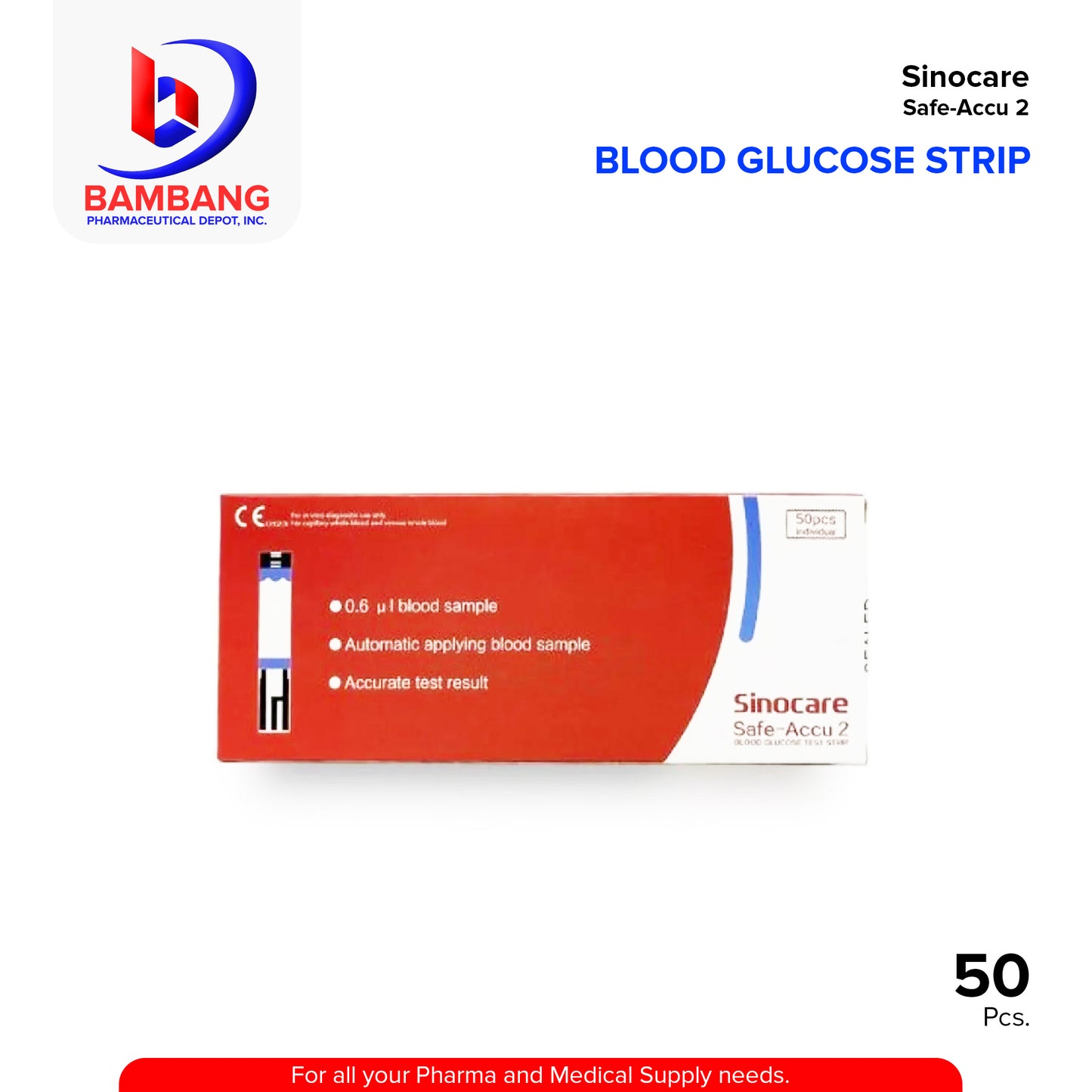 SINOCARE Blood Glucose Safe Accu 2 Test Strips For Individual Pieces 50's