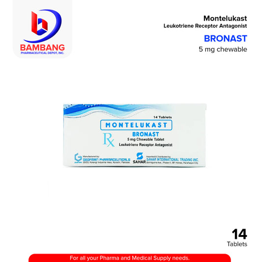 Montelukast (Bronast) 5mg Leukotriene Receptor Antagonist Chewable Tablet 14's
