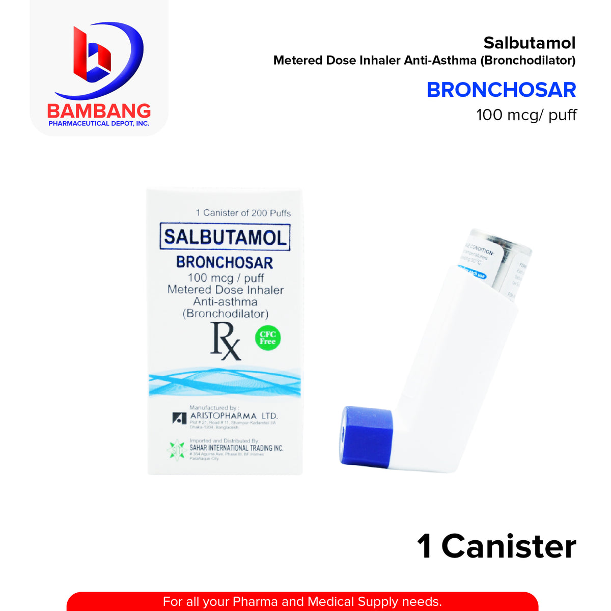 Bronchosal Inhaler BRONCHOSAR Salbutamol 100mcg/puff Metered Dose Inhaler Anti Asthma 1 C ...