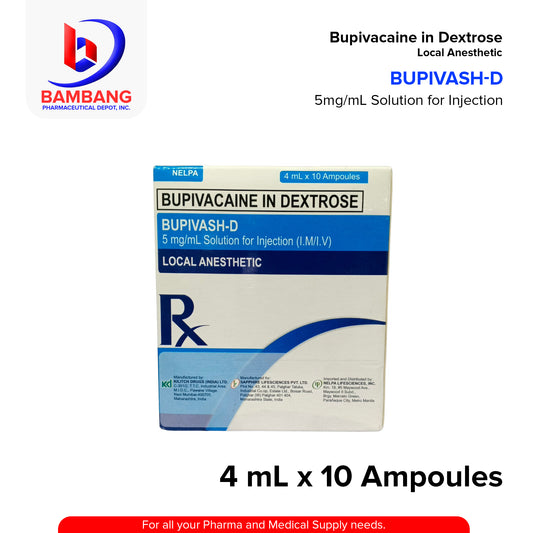 BUPIVASH-D Bupivacaine in Dextrose Local Anesthetic 5mg/mL Solution for Injection 10'S