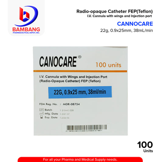 CANOCARE IV Cannula with Wings and Injection Port Radio Opaque Catheter G22
