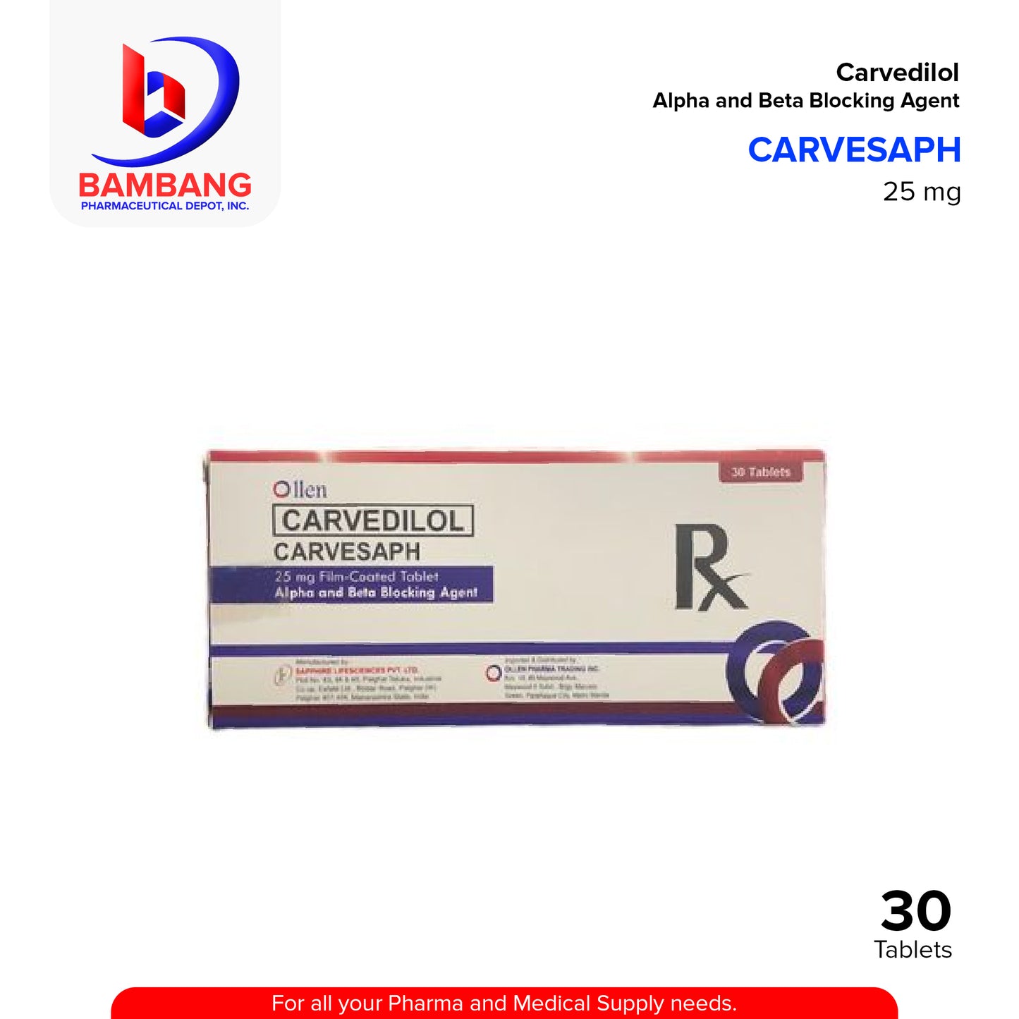 CARVESAPH Carvedilol 25mg Film Coated Tablet 30's