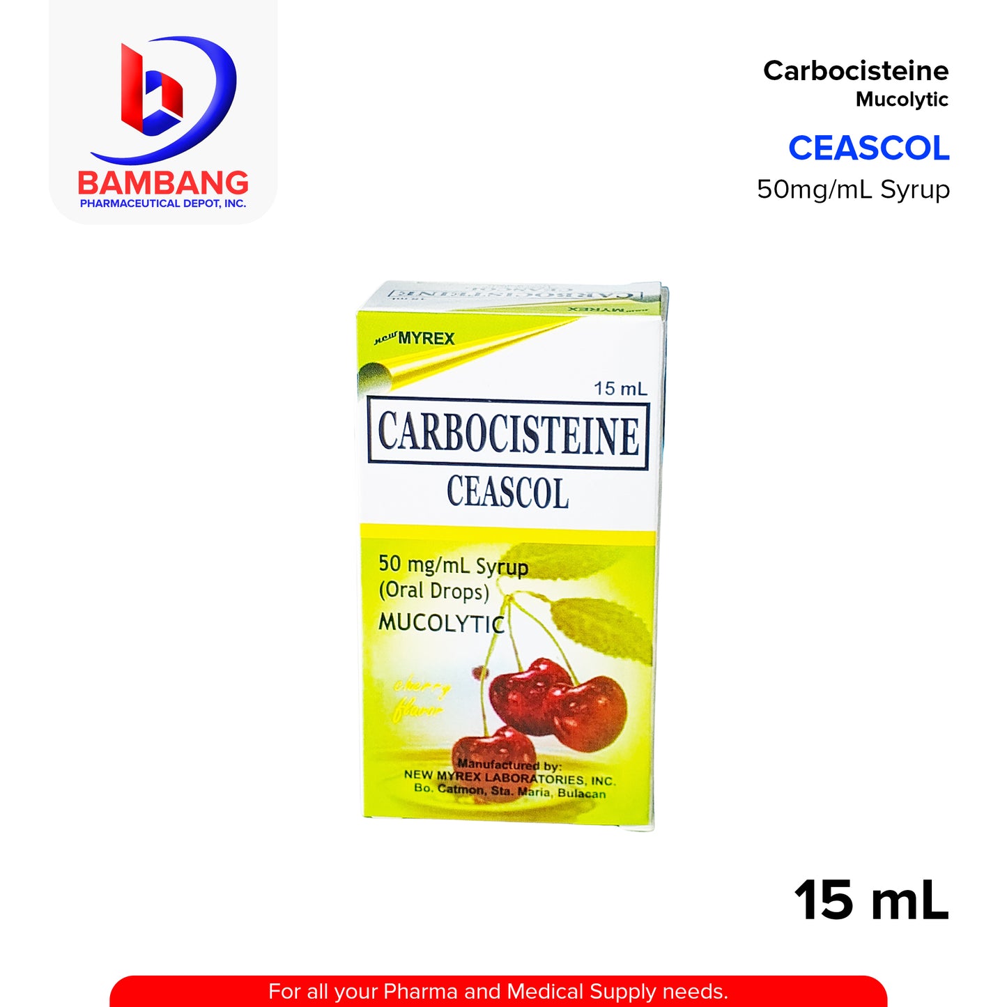 CEASCOL Carbocisteine Mucolytic 50mg/mL Syrup 15 mL