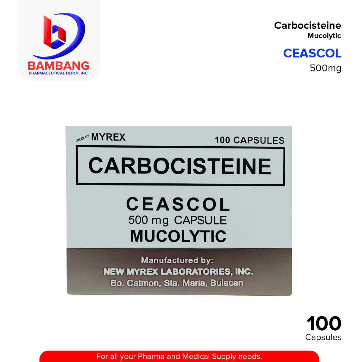 Ceasol CEASCOL Carbocisteine 500mg Capsules 100's – Bambang Pharmaceutical ...