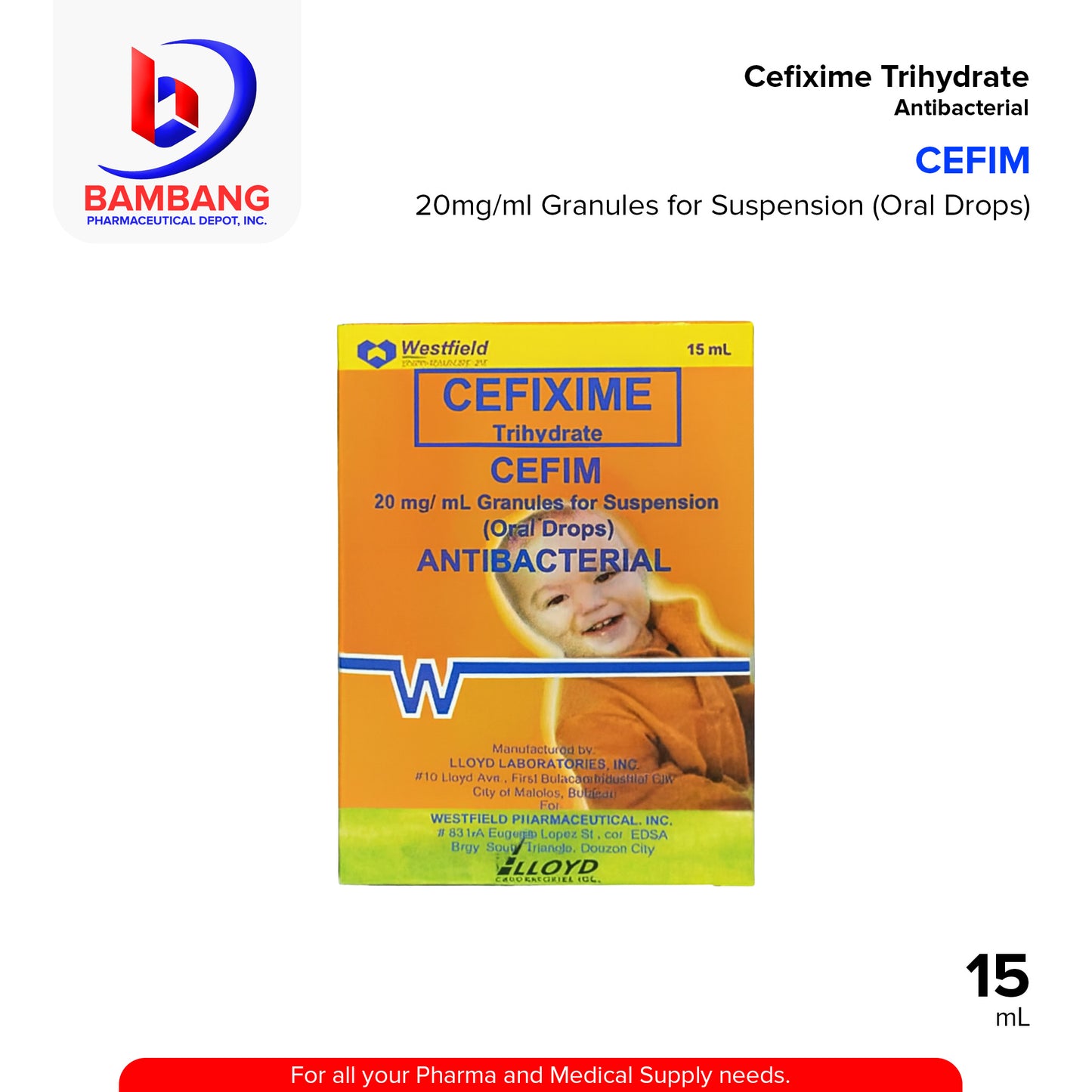 CEFIM Cefixime Trihydrate 20mg/ml Granules for Suspension (Oral Drops) 15ml