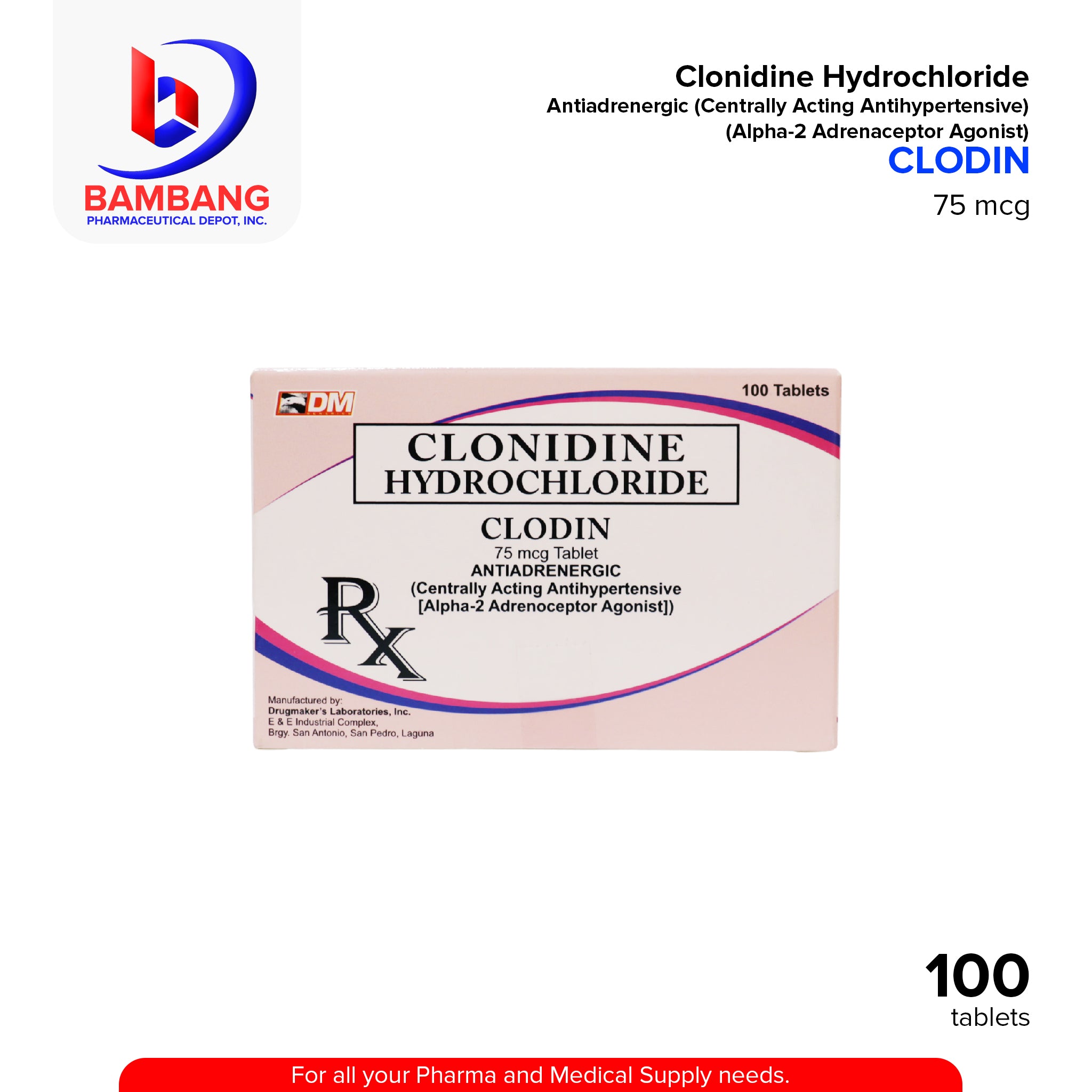 CLODIN Clonidine Hydrochloride Antihypertensive 150mcg Tablet 100's ...