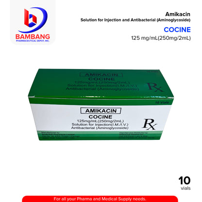 COCINE Amikacin 125mg/ml (250mg/2ml) Solution for Injection Antibacterial (I.M / I.V) Vial 1's