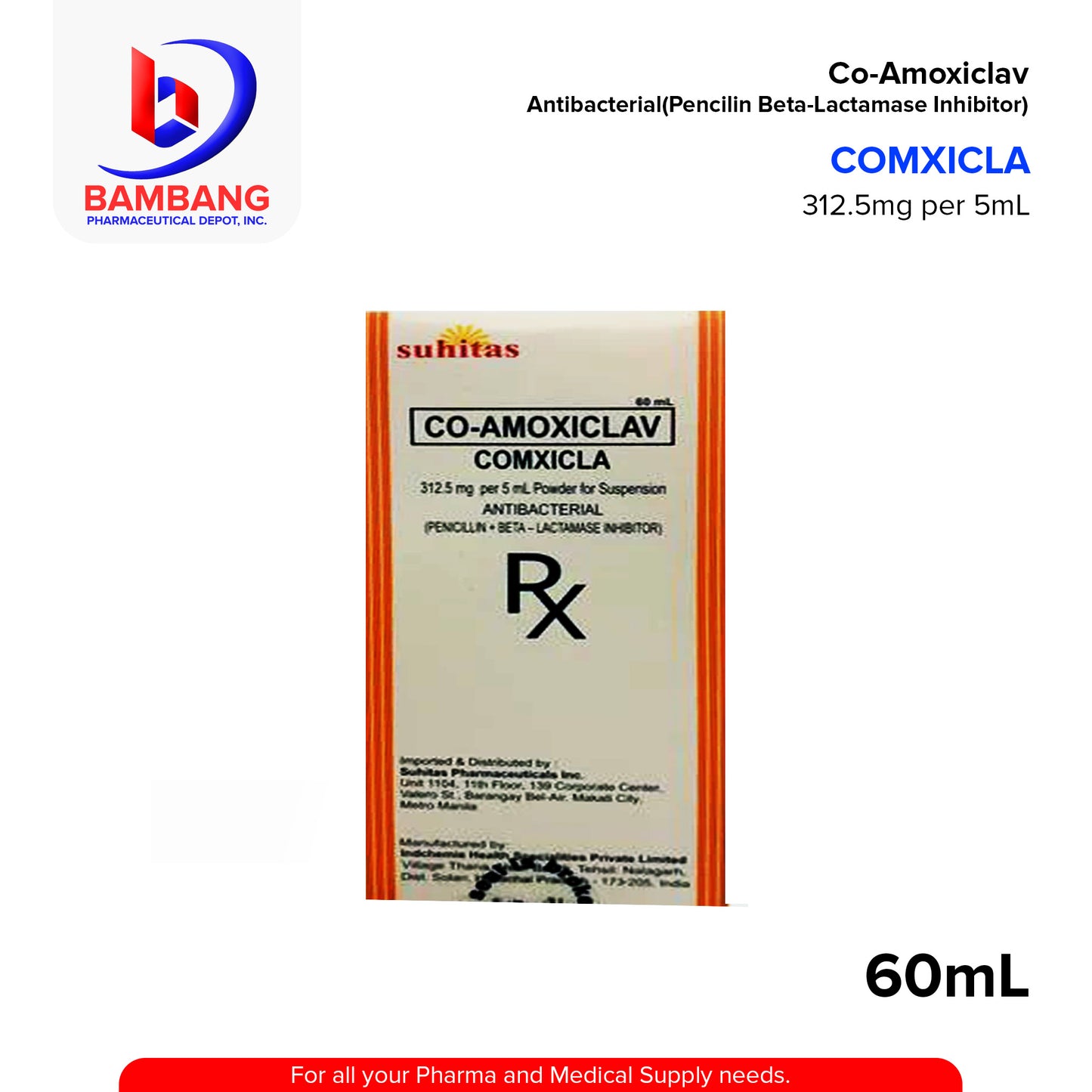 COMXICLA Co Amoxiclav 312.5mg per 5ml Powder for Suspension 60ml