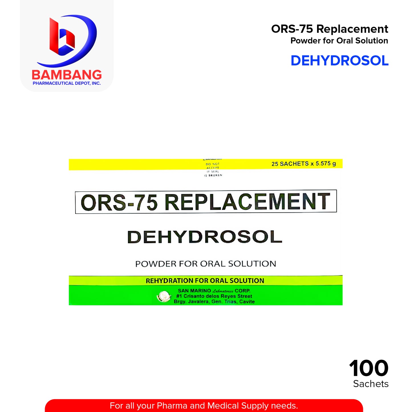 DEHYDROSOL Oral Rehydration 75 Replacement Powder for Oral Solution 5.575g Sachets 25'S
