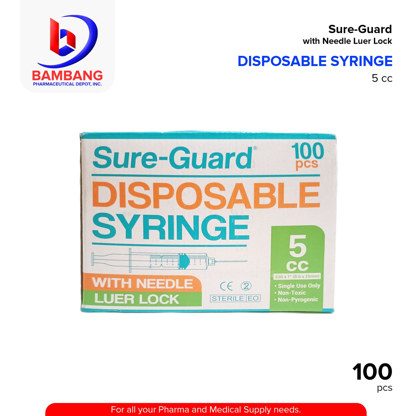 SUREGUARD Disposable Syringe 23g x 1" (0.6 x 25mm) 5CC 100's