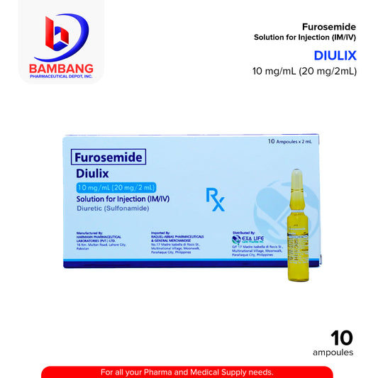 DIULIX Furosemide 10mg/ml (20mg/2ml) Solution For Injection IM/IV 2ml x Ampoules 10's