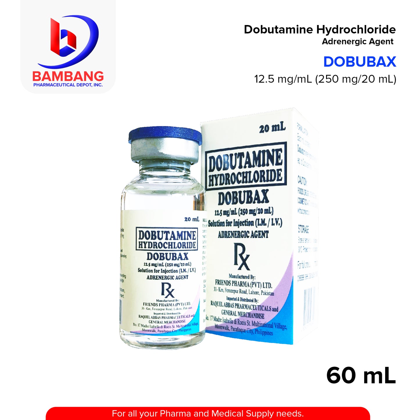 DOBUBAX Dobutamine 12.5mg/ml (250mg/20ml) Solution for Injection 20ml