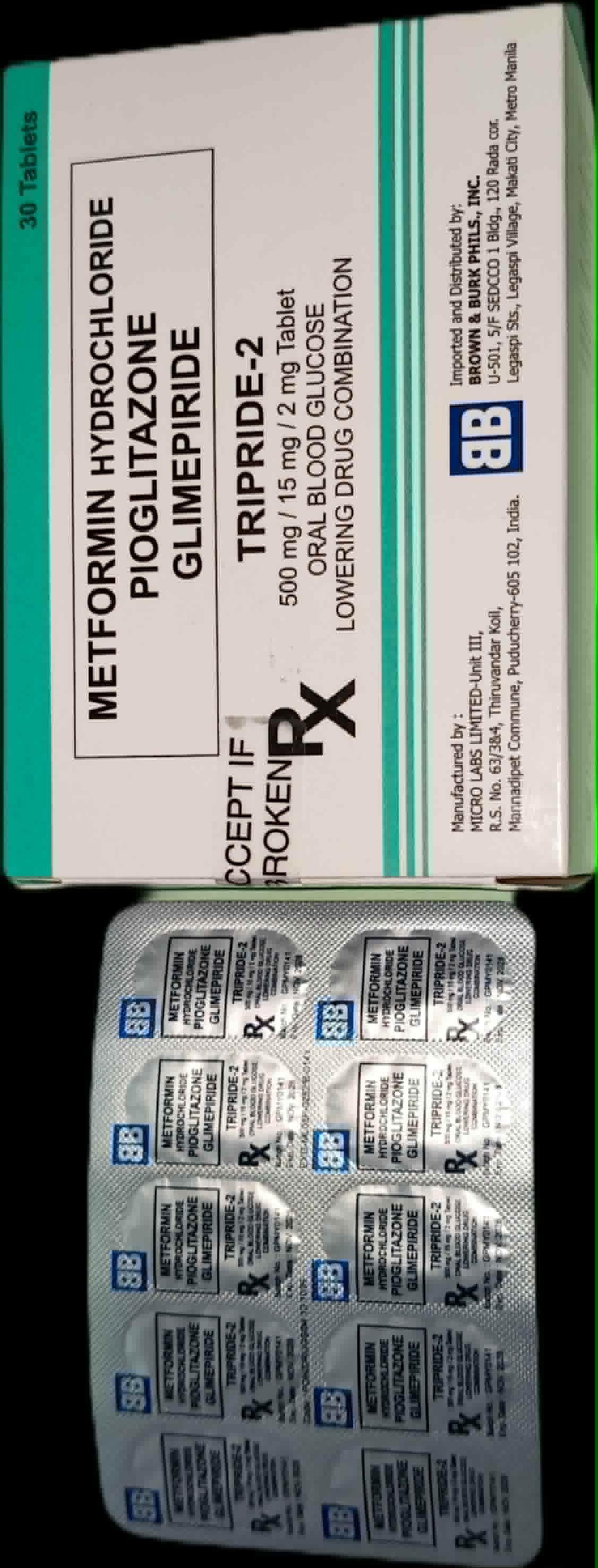 TRIPRIDE-2 Metformin Hydrochloride Pioglitazone Glimepiride 500mg/15mg/2mg Tablet 30's