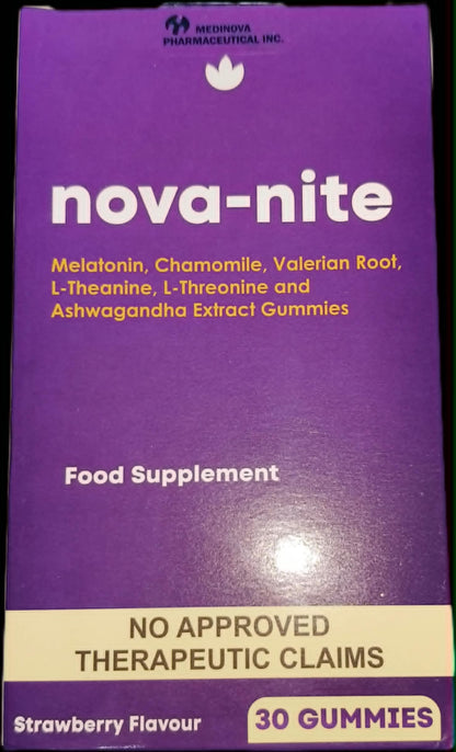 NOVA-NITE Food Supplement Melatonin Chamomile Valerian Root L-Threonine And Ashwagandha Extract Strawberry Flavor Gummies 30's