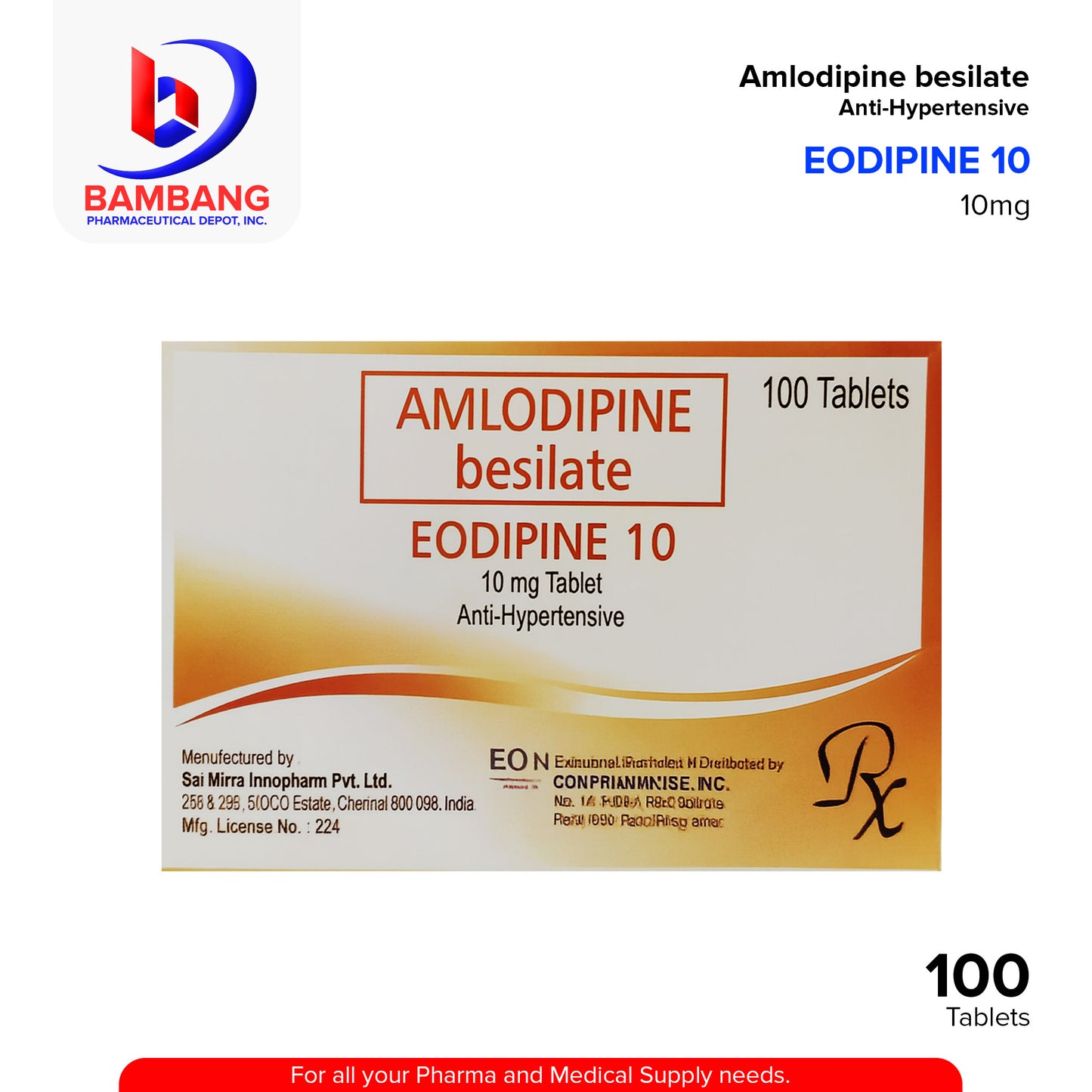 EODIPINE 10 Amlodipine Besilate 10mg Tablet 100's