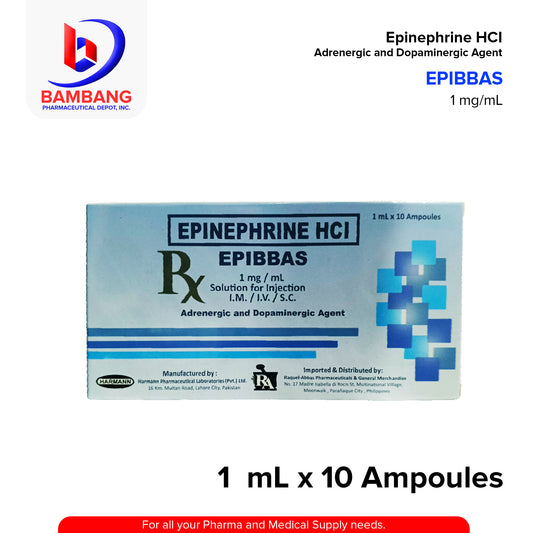 Epinephrine HCI (Epibbas) 1mg/mlx1ml (IM/SC) Amp 10's