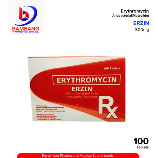 ERZIN Erythromycin 500mg Film Coated Tablet 100's