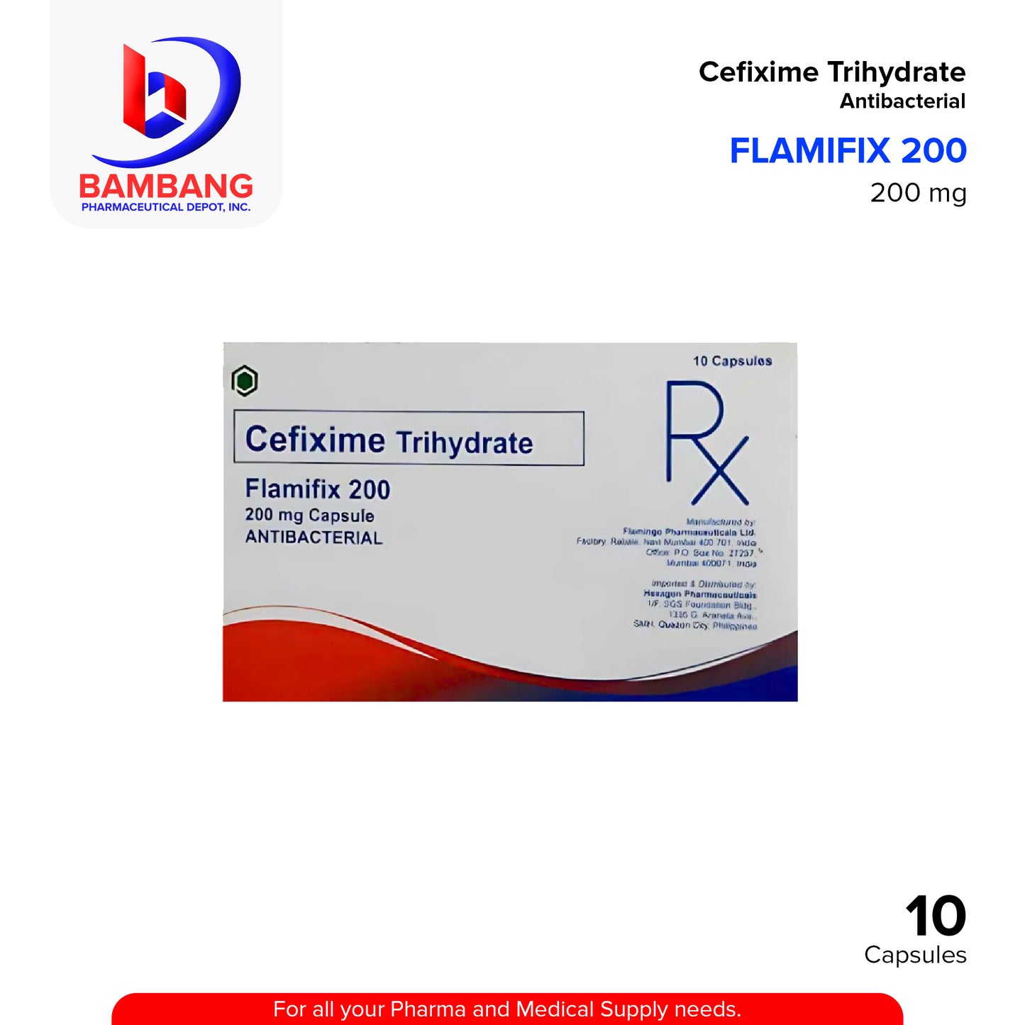 FLAMIFIX Cefixime Trihydrate 200mg Antibacterial Capsule 10's