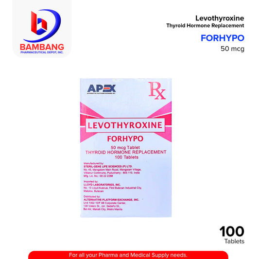 FORHYPO Levothyroxine Thyroid Hormone Replacement 50 mcg Tablet 100's