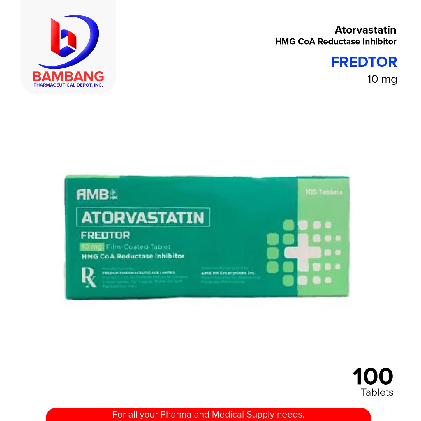FREDTOR Atorvastatin 10mg Film Coated Tablets 100's