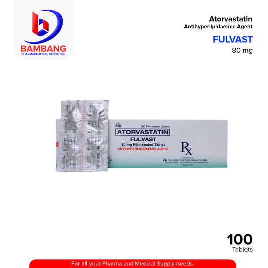 Atorvastatin (Fulvast) 80mg Film Coated Tablet 100's