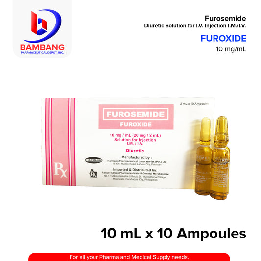FUROXIDE Furosemide 10mg/ml (20mg/2ml) Solution for Injection (IM/IV) 2ml x 10 Ampoules