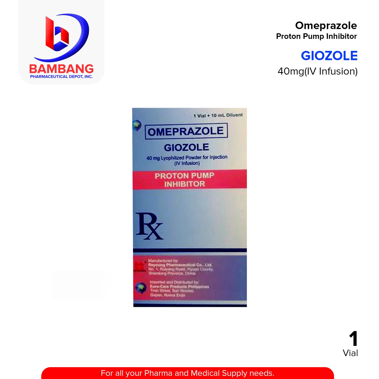GIOZOLE Omeprazole 40mg I.V infusion 1 Vial+ 10ml