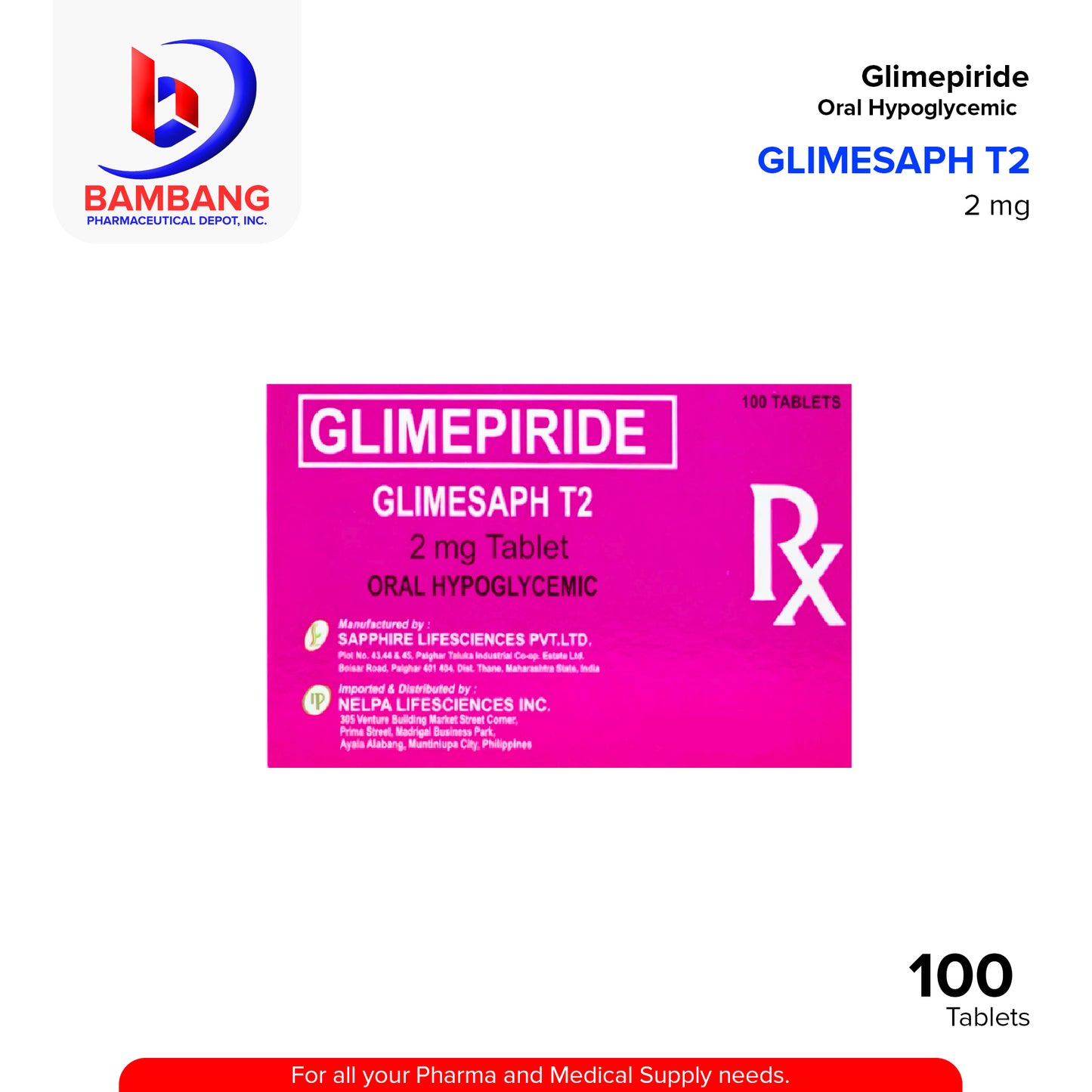 GLIMESAPH TS Glimepiride 2mg Tablet 100's
