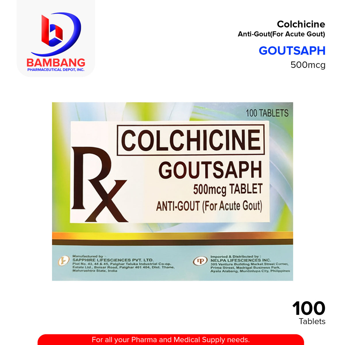 GOUTSAPH Colchicine 500mcg Anti-Gout Tablet 100's – Bambang ...