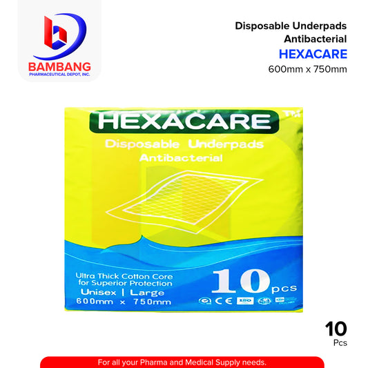 HEXACARE Disposable Underpads Antibacterial Ultra Thick Cotton Large Pieces 10's