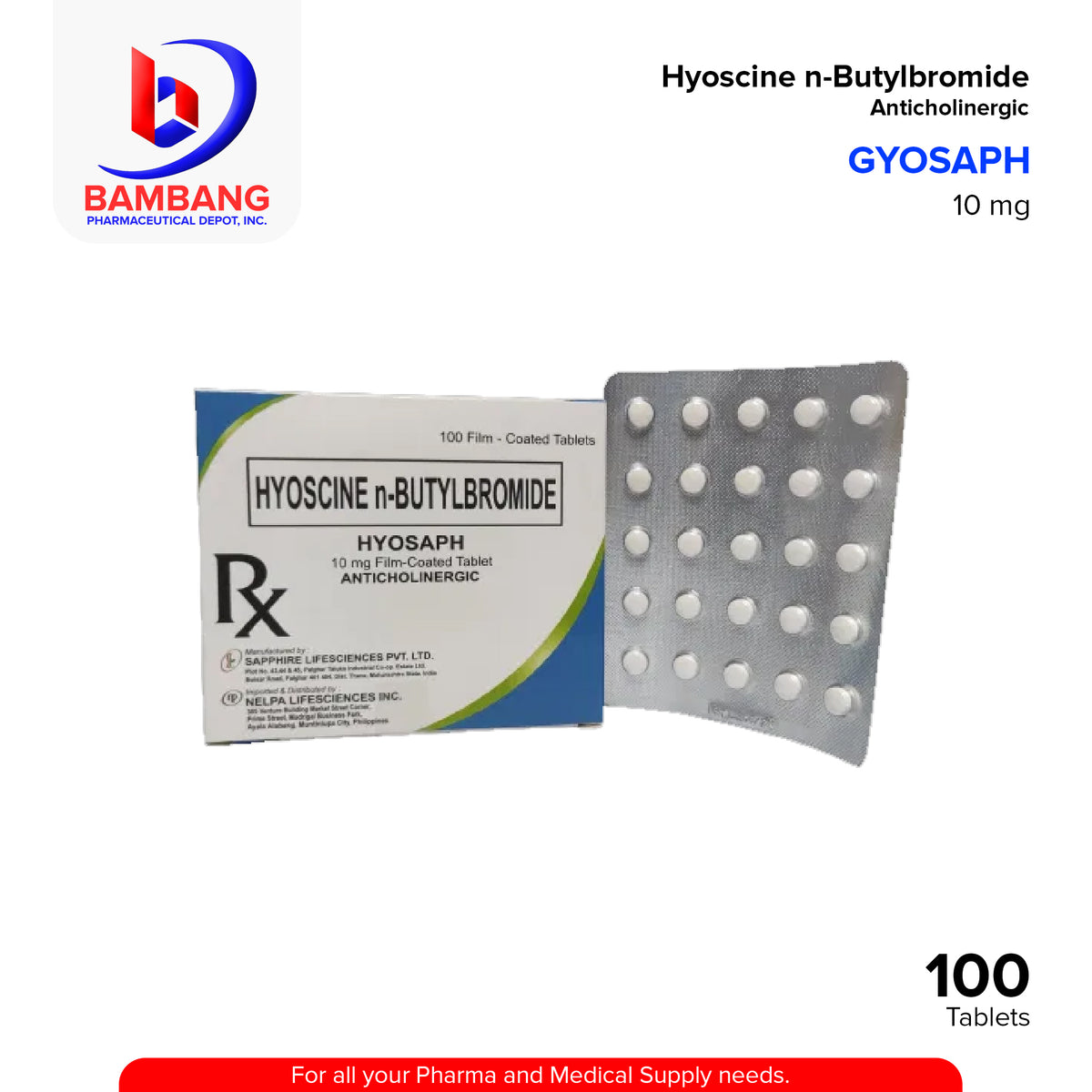 Hyoscine N Butylbromide (Hyosaph) 10mg Film Coated Tablet 100's ...