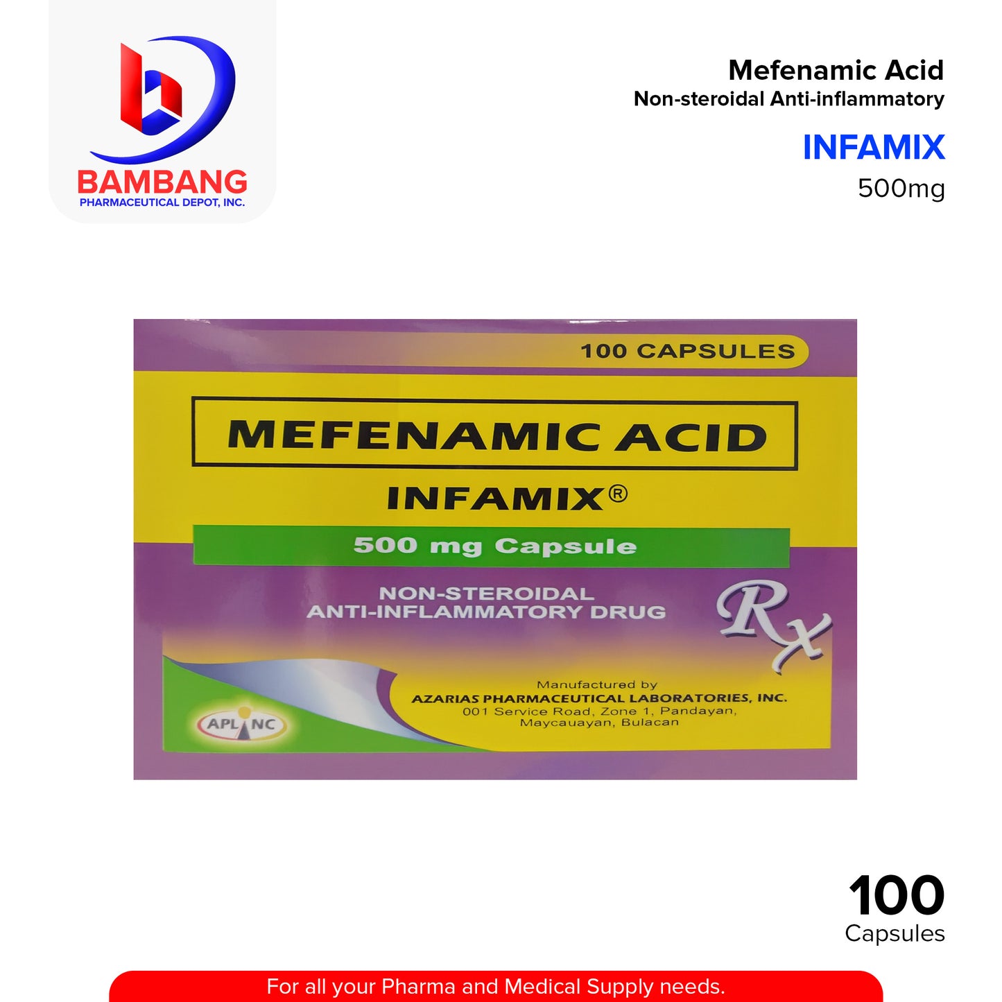 INFAMIX Mefenamic Acid 500mg Capsule 100's