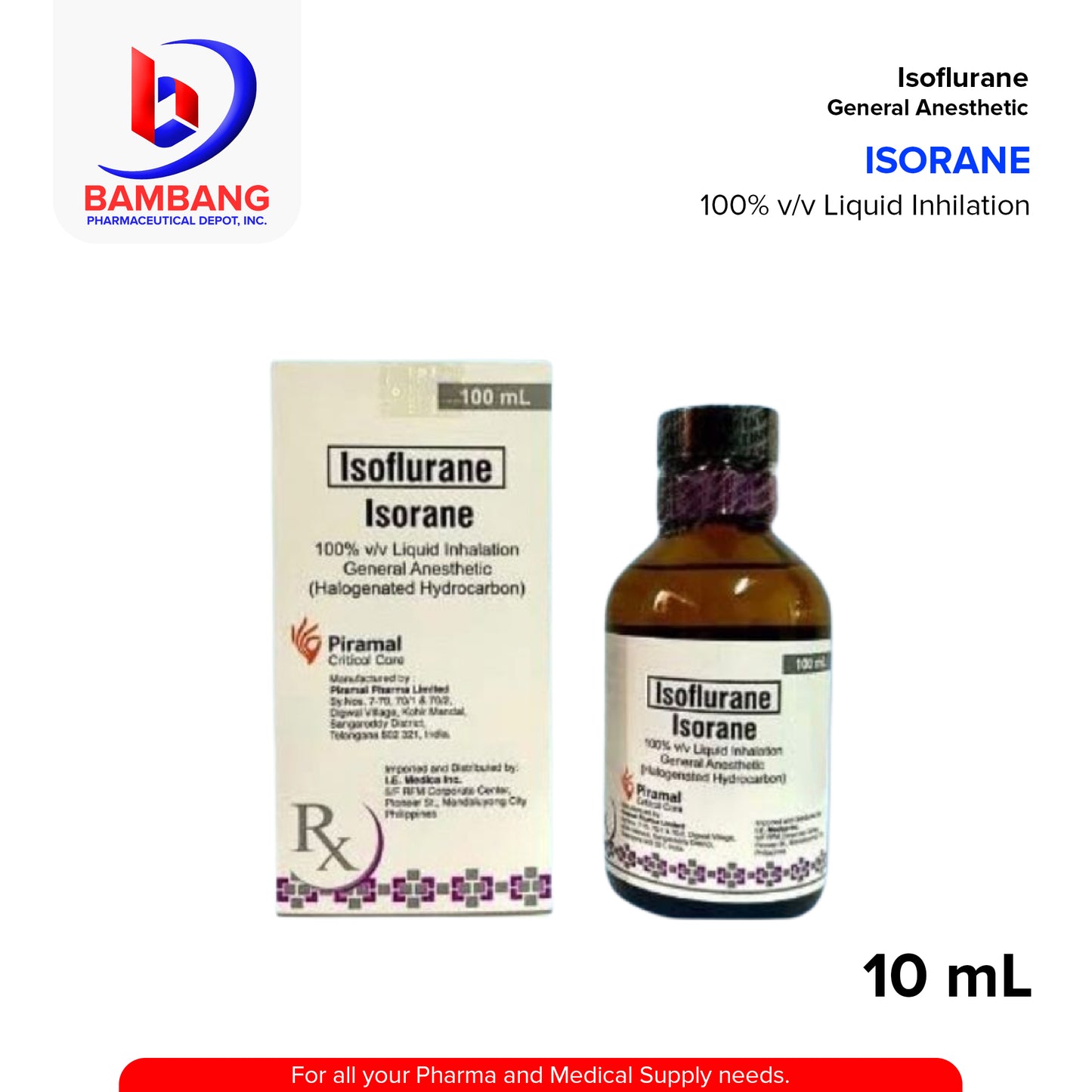ISORANE Isoflurane 100% v/v Liquid Inhalation General Anesthetic 100ml