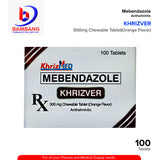 KHRIZVER Mebendazole Anthelmintic 500mg Orange Flavor Chewable Tablets 100's