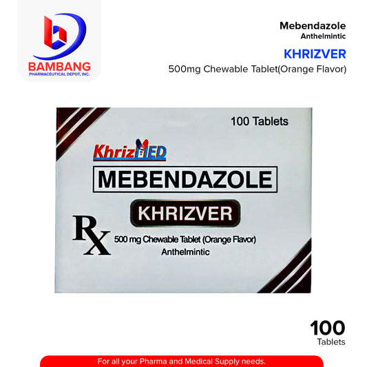 KHRIZVER Mebendazole Anthelmintic 500mg Orange Flavor Chewable Tablets 100's