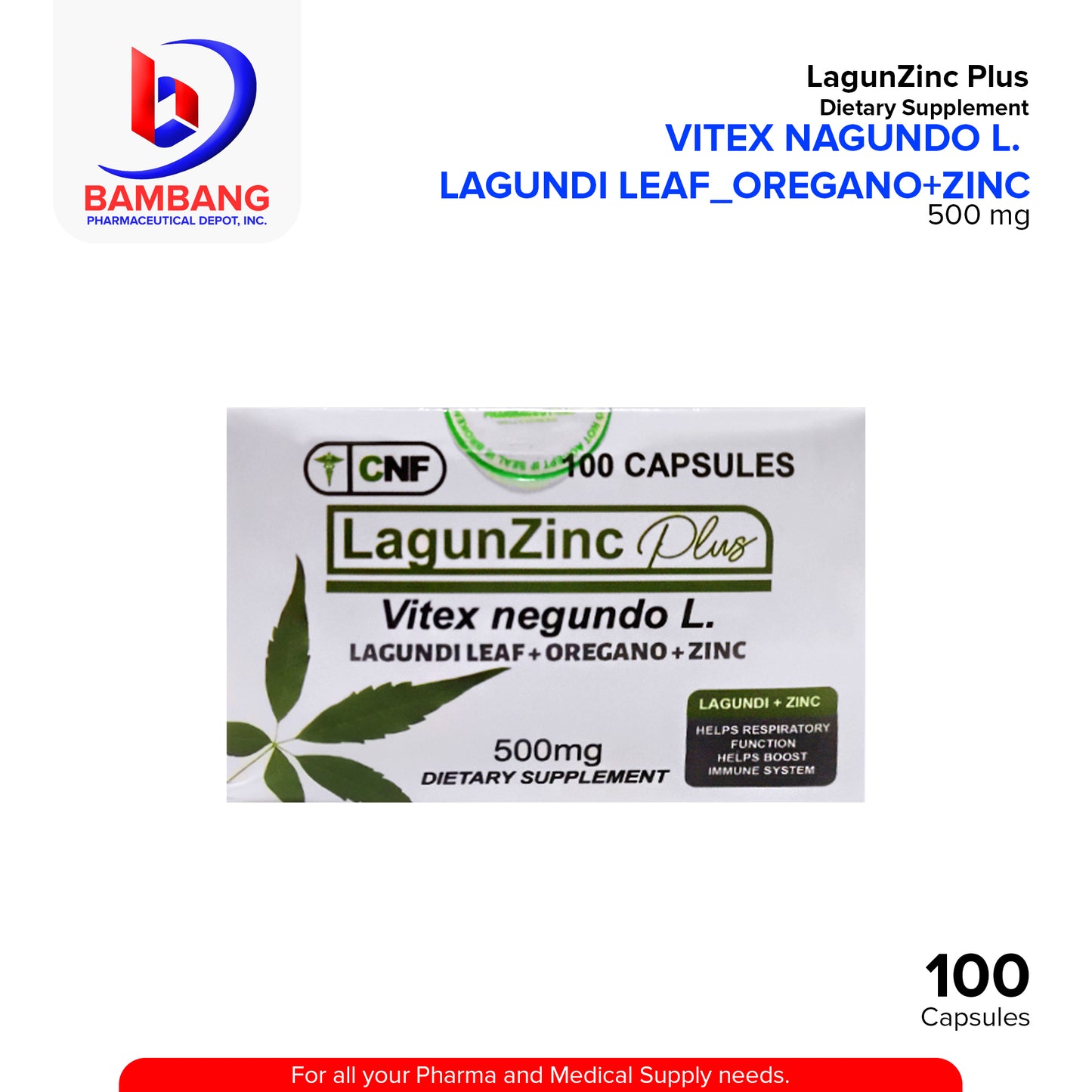 Lagundi Leaf + Oregano + Zinc (Lagundi Zinc Plus) Vitex Negundo 500mg Capsule 100's