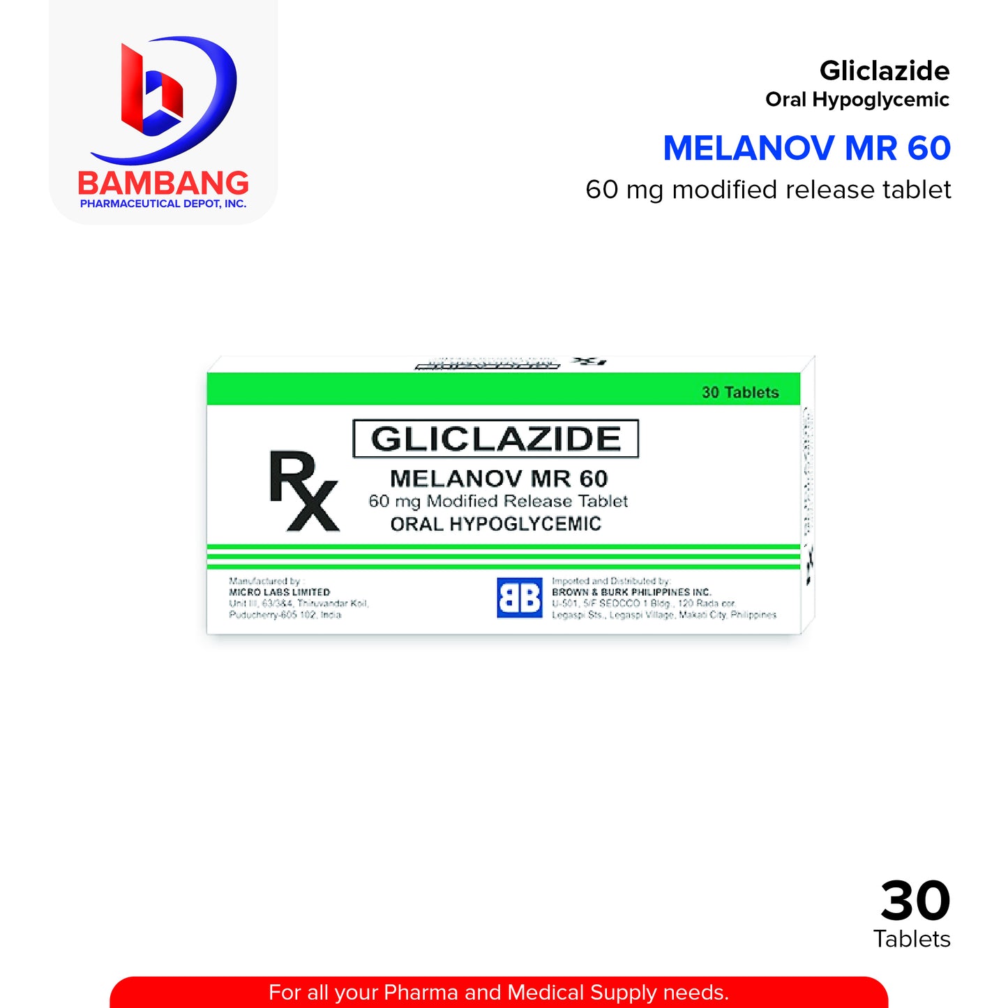 MELANOV MR Gliclazide 60mg Modified Release Tablet 100's