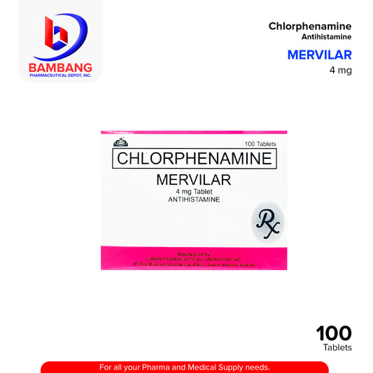 MERVILAR Chlorphenamine 4mg Tablet 100's