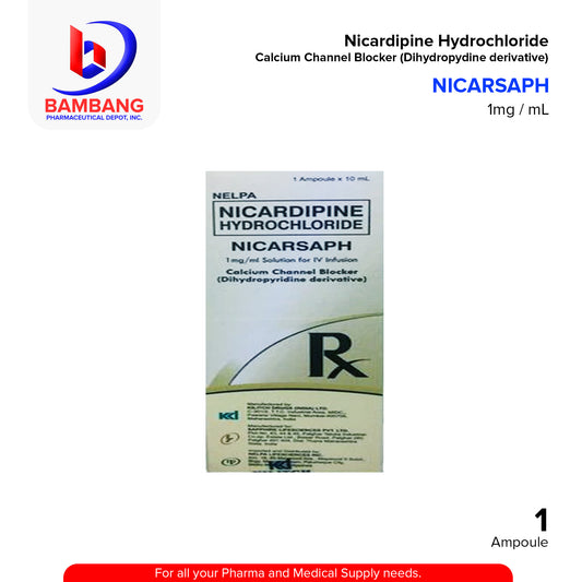 NICARSAPH Nicardipine Hydrochloride 1mg/ml Solution for IV Infusion 10 x Ampoules 1's