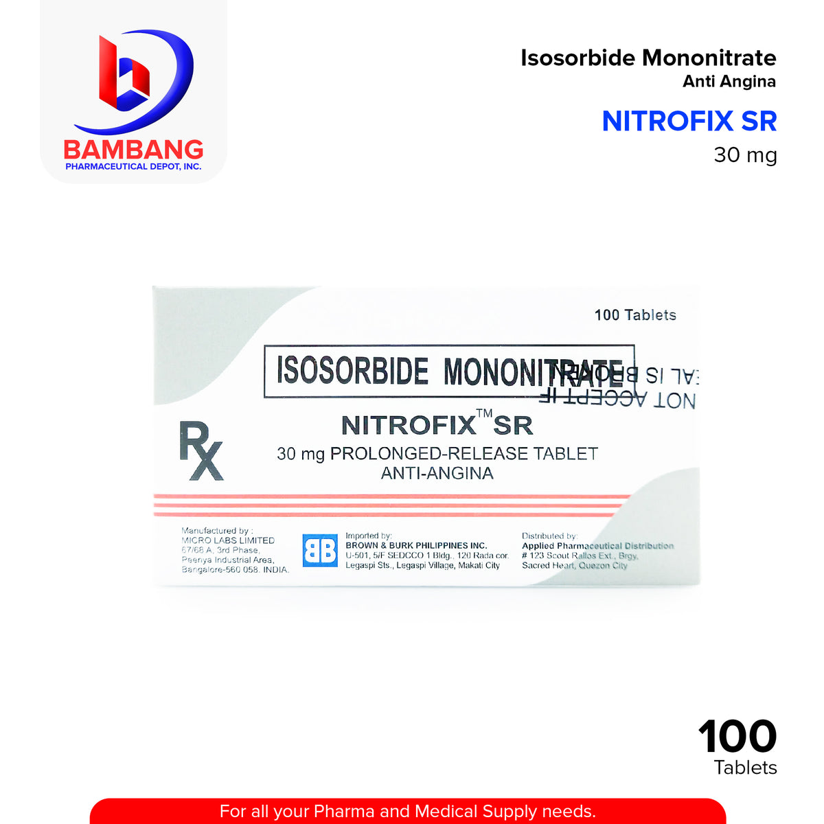NITROFIX SR Isosorbide Mononitrate 30mg Prolonged Release Tablet 100's ...