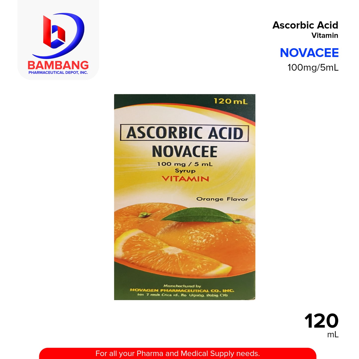 NOVACEE Ascorbic Acid 100mg / 5ml Syrup 120ml