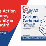 NUMAX Calcium Carbonate Plus Vitamin D3 +Zinc Sulphate 500mg Tablet 100's