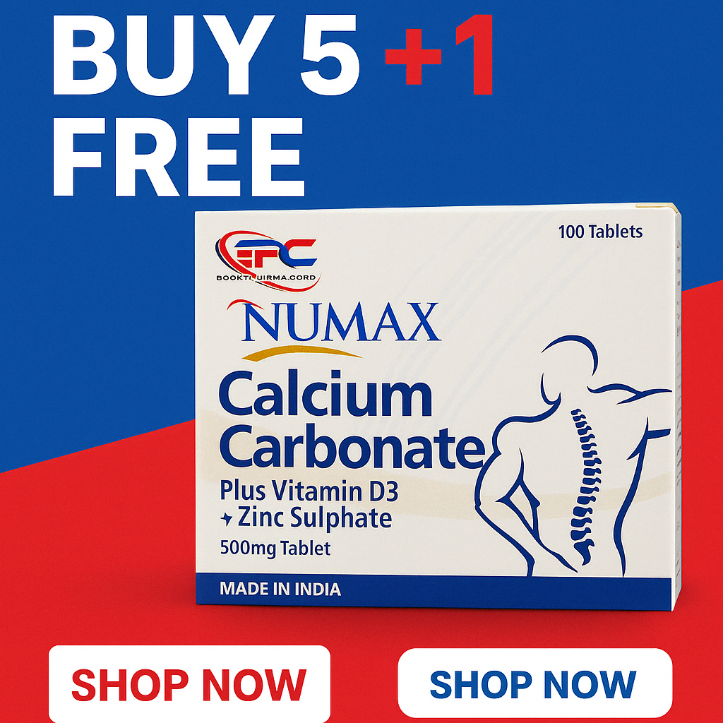 Calcuim Carbonate (Numax) Plus Vitamin D3 +Zinc Sulphate 500mg Tablet 100's