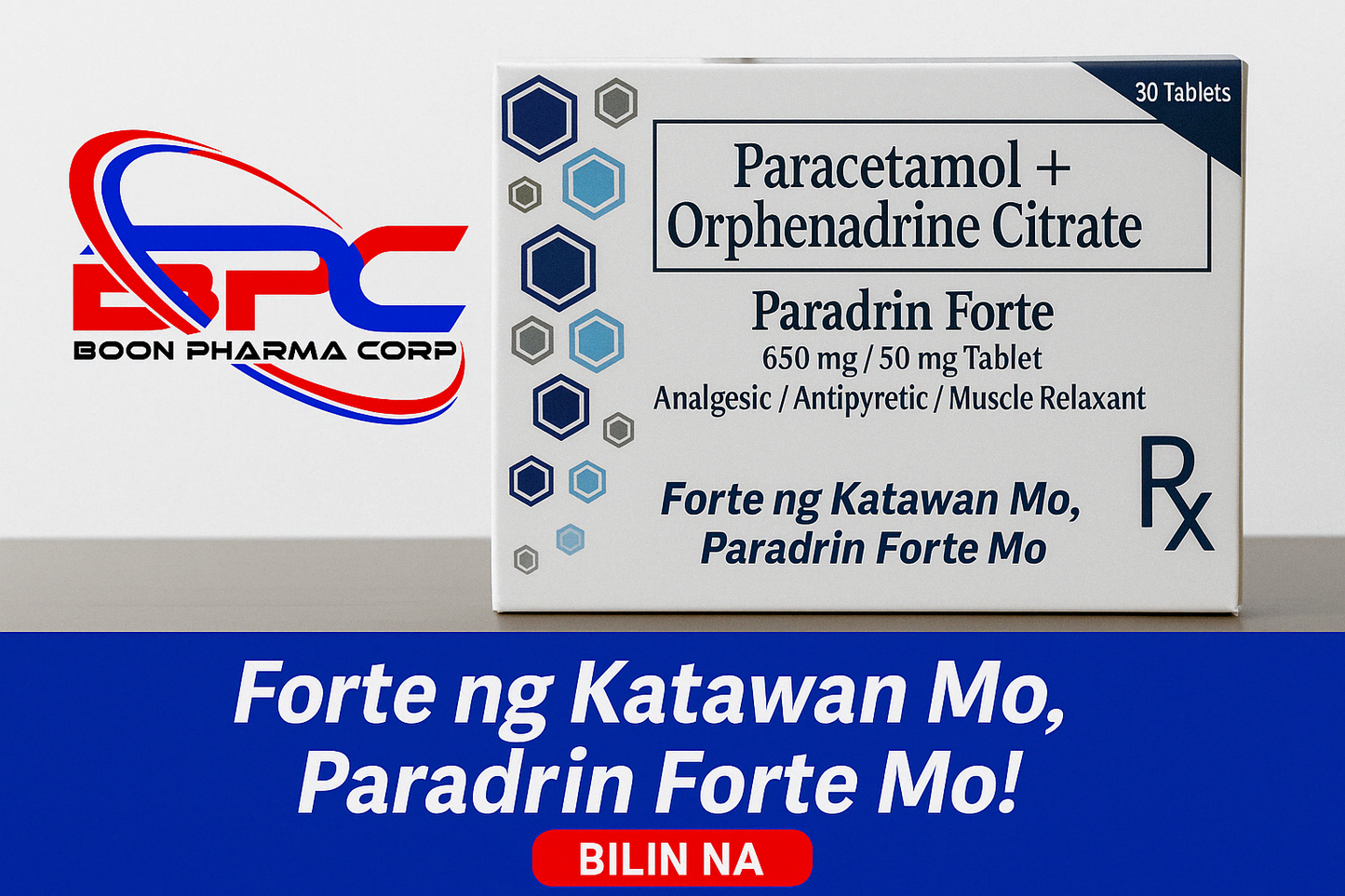 Paracetamol + Orphenadrine Citrate (Paradrin Forte) 650 mg/50 mg Tablet Analgesic/Antipyretic/Muscle Relaxant