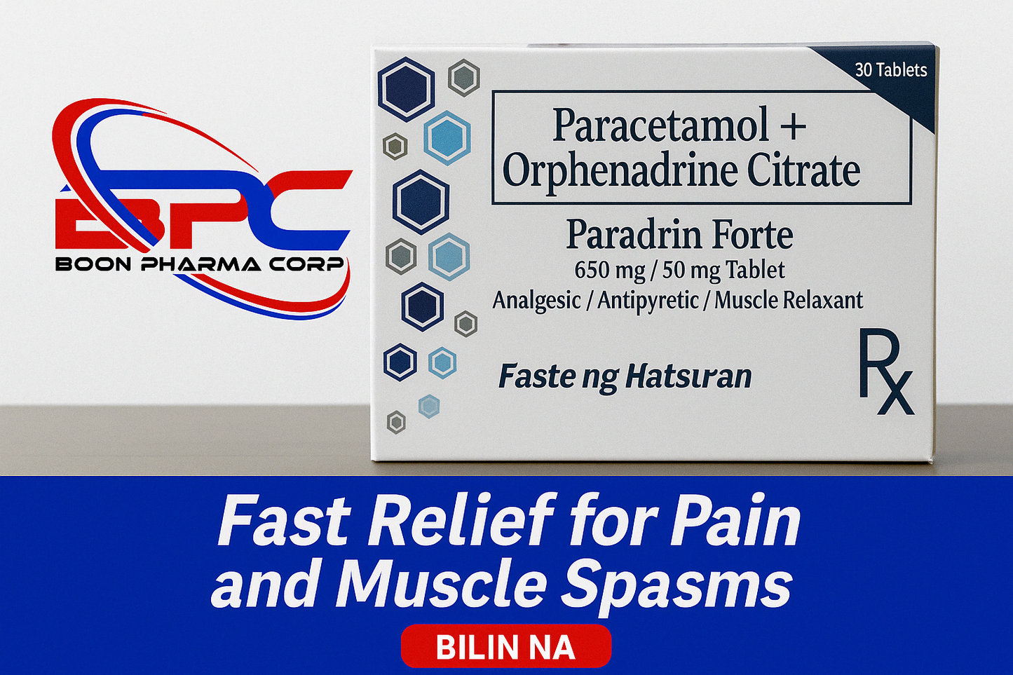Paracetamol + Orphenadrine Citrate (Paradrin Forte) 650 mg/50 mg Tablet Analgesic/Antipyretic/Muscle Relaxant