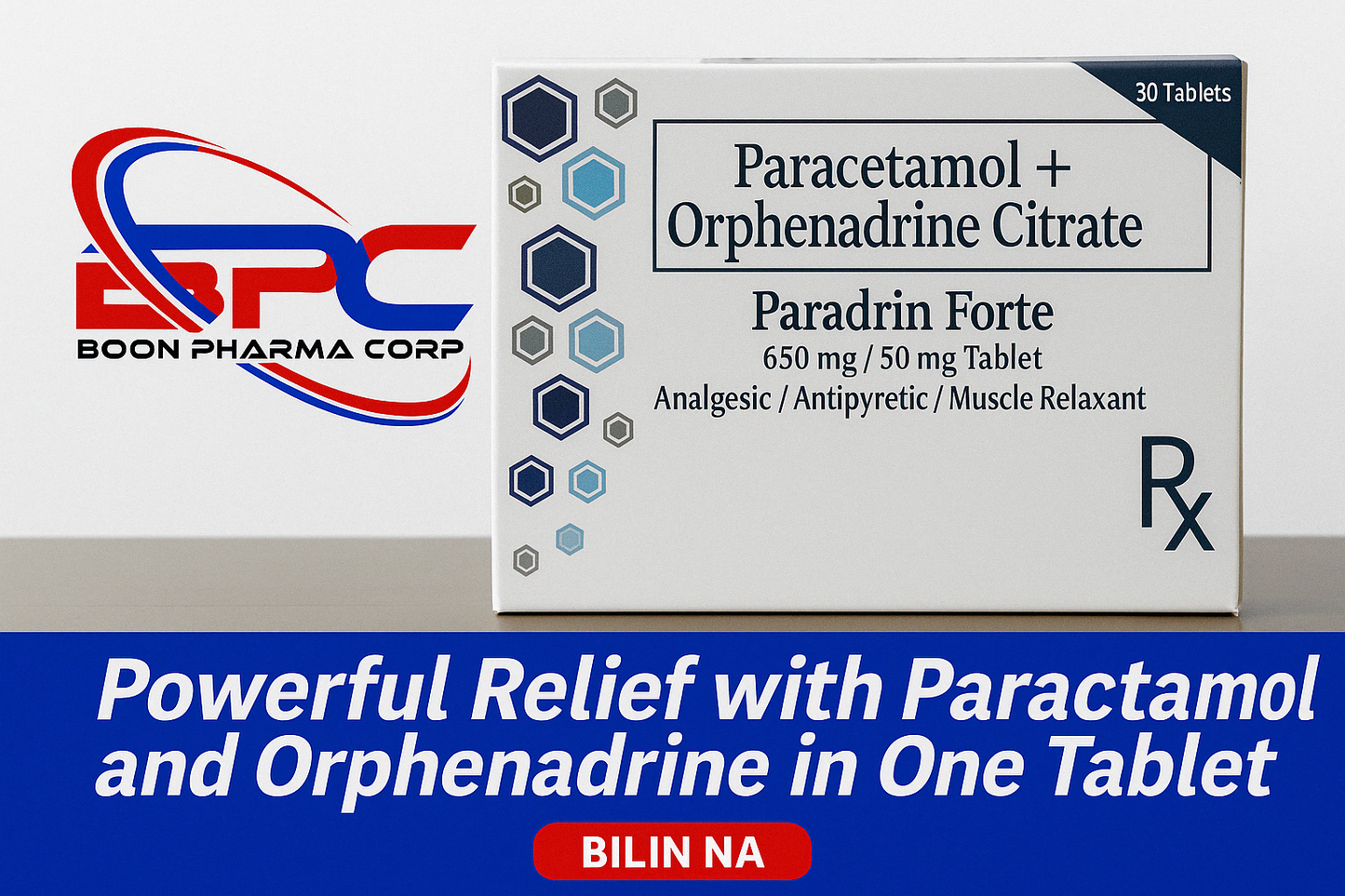 Paracetamol + Orphenadrine Citrate (Paradrin Forte) 650 mg/50 mg Tablet Analgesic/Antipyretic/Muscle Relaxant