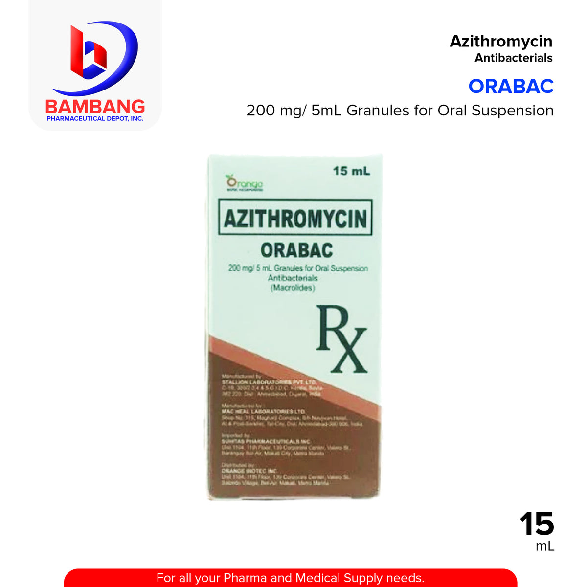 ORABAC Azithromycin 200mg/5ml Granules For Oral Suspension Antibacteri ...